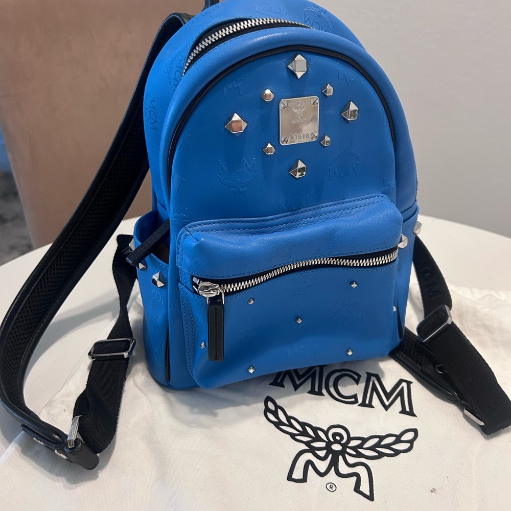 MCM Vibrant Blue Backpack with Silver Details